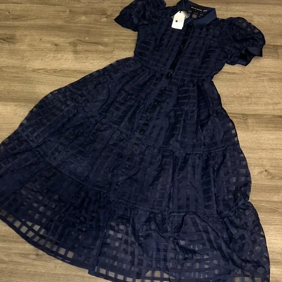 English factory Organza short sleeve button front midi dress - Picture 5 of 11